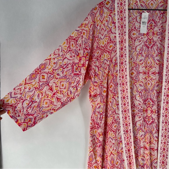 LOFT Multicolor Ikat Print Beach Kimono Duster Open Front Side Slits Coastal - Picture 6 of 13